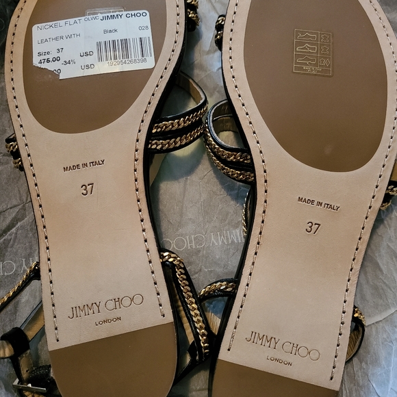 Jimmy Choo Nickel Chain trim Leather Sandals - Picture 3 of 12